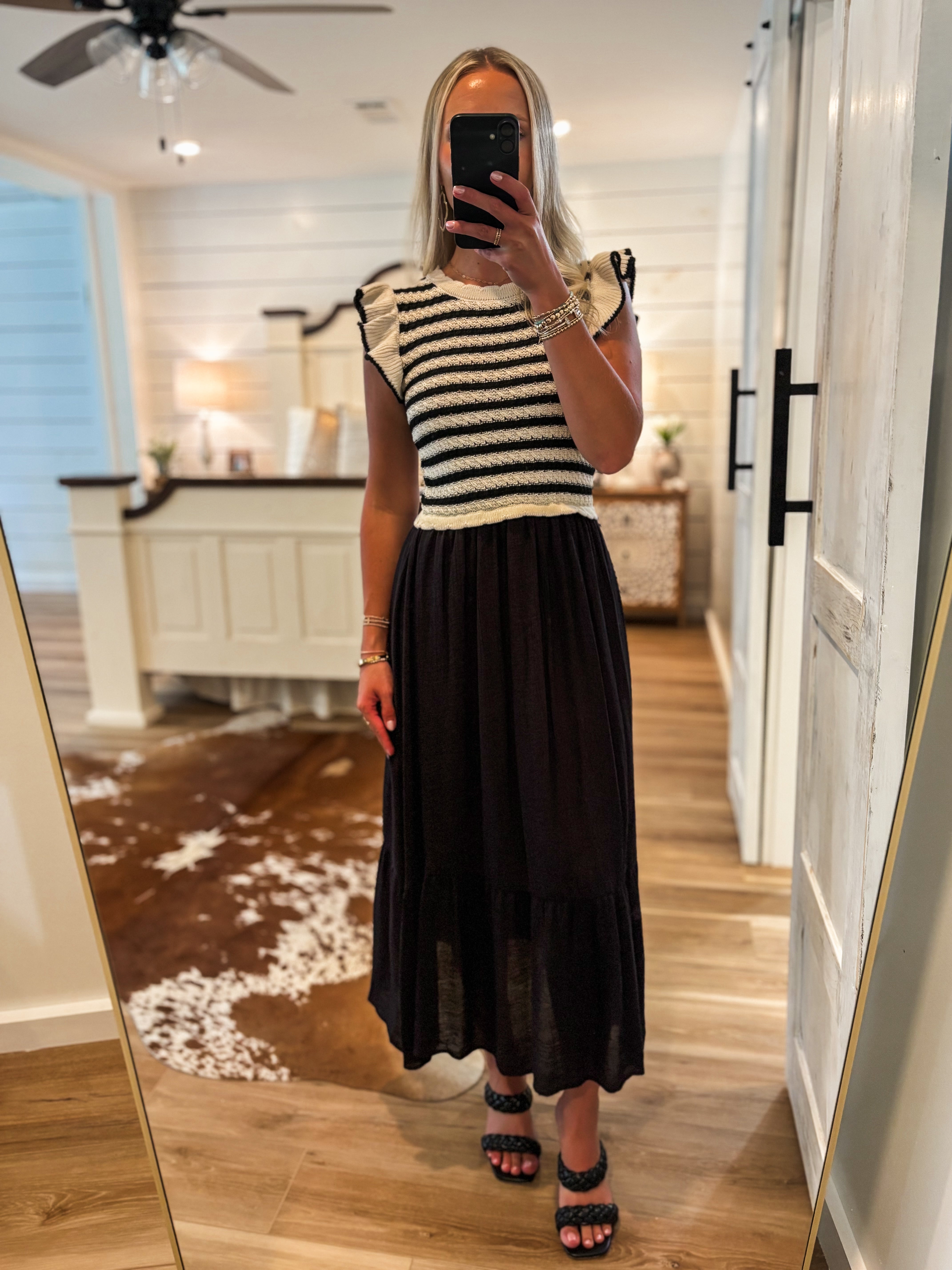 Trusting In You Ivory & Black Knit Midi Dress