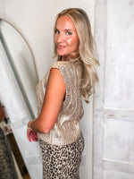 Load image into Gallery viewer, Time To Shine Gold Metallic Sleeveless Sweater
