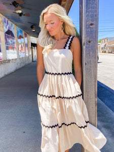 Saturday Out Ivory & Black Ric Rac Midi Dress