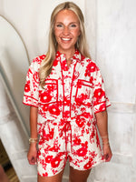 Load image into Gallery viewer, Exotic Adventure Red Floral S/S Button Down &amp; Shorts Set
