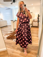 Load image into Gallery viewer, Plum Polka Dot Bubble Top &amp; Midi Skirt Set
