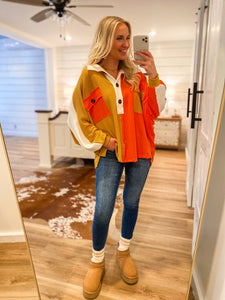 Leaves Falling Color Block Henley Blouse