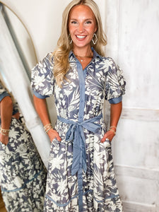 Carry You Slate Blue Floral Midi Dress
