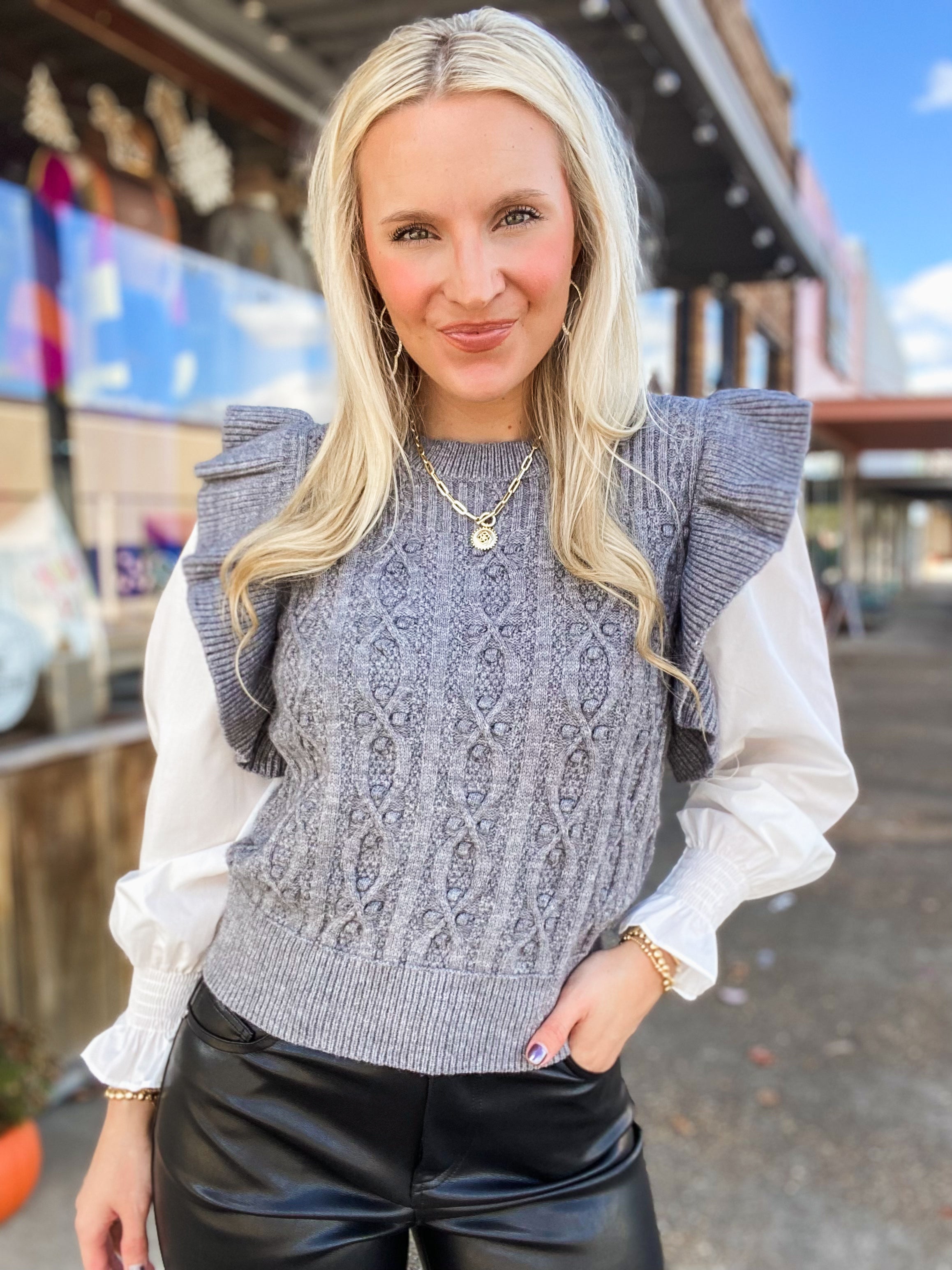 Making It About Gray Sweater Vest Blouse