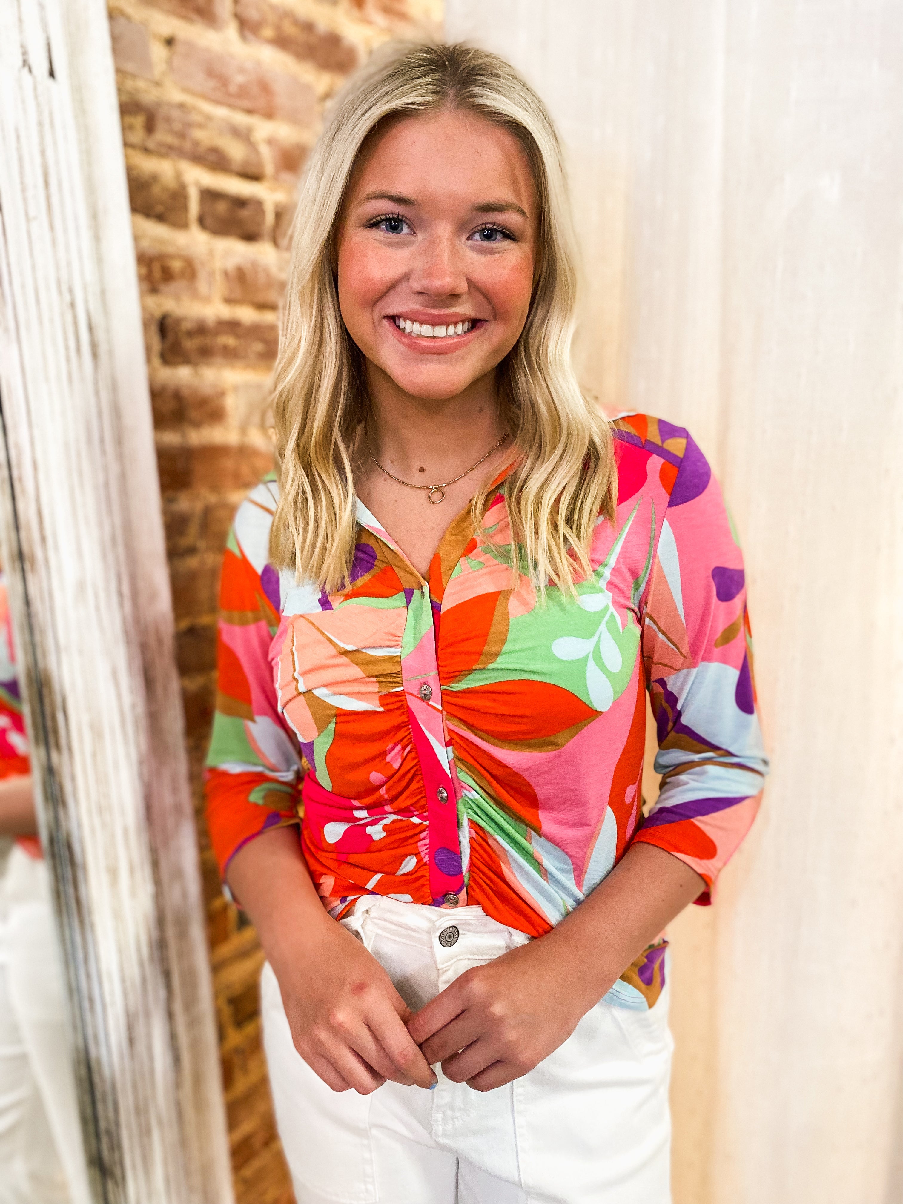 Summer Era Multicolor Floral Button Down Blouse