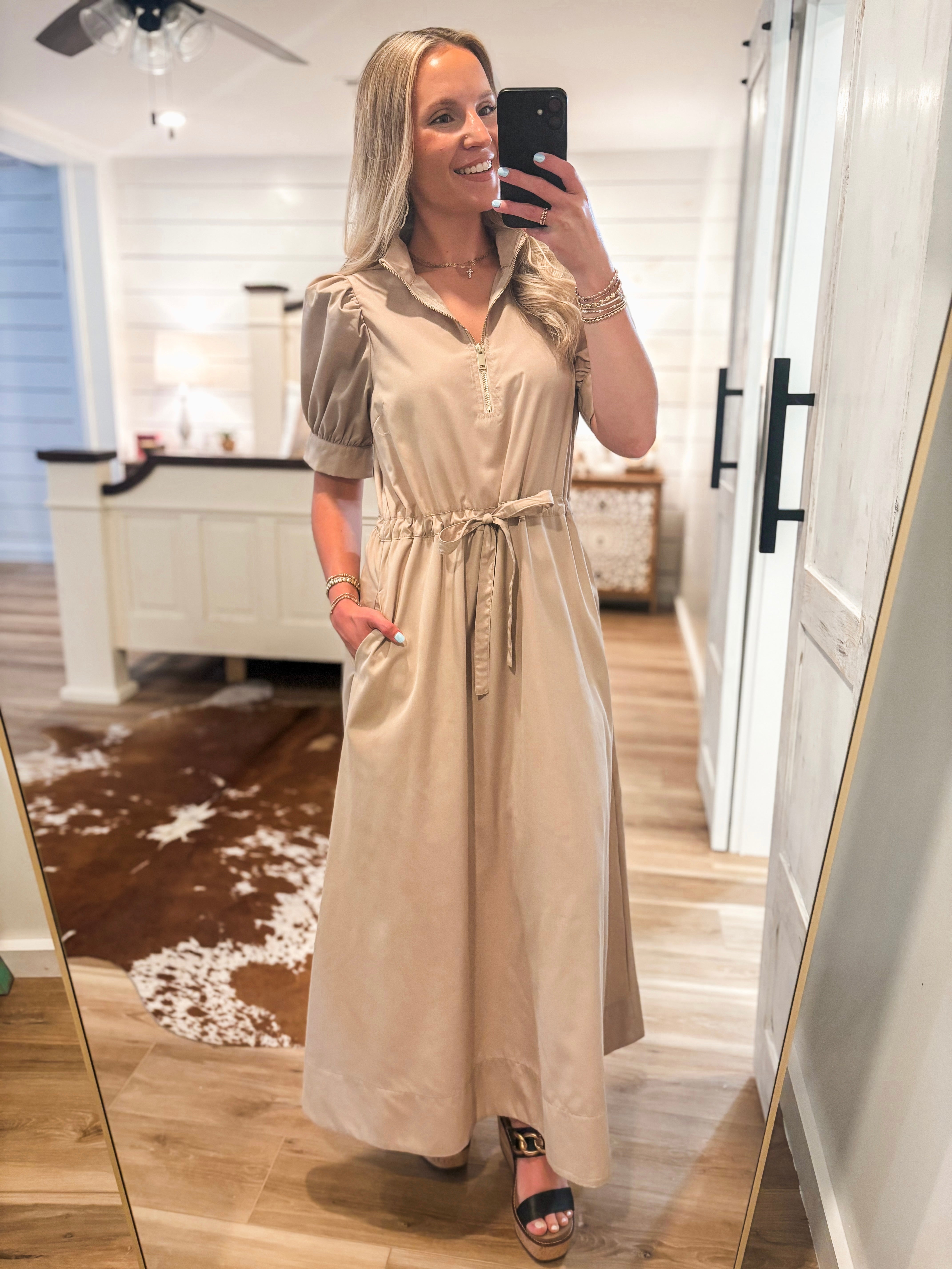 Know My Name Taupe Midi Dress