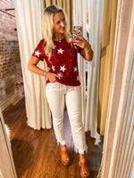 Load image into Gallery viewer, Your Wish Crimson and White Star Sequin Tee
