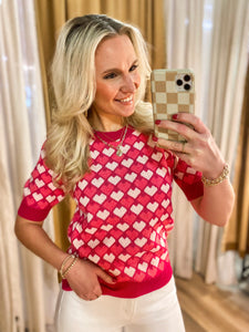 So In Love Pink & White Heart Pattern Knit Sweater