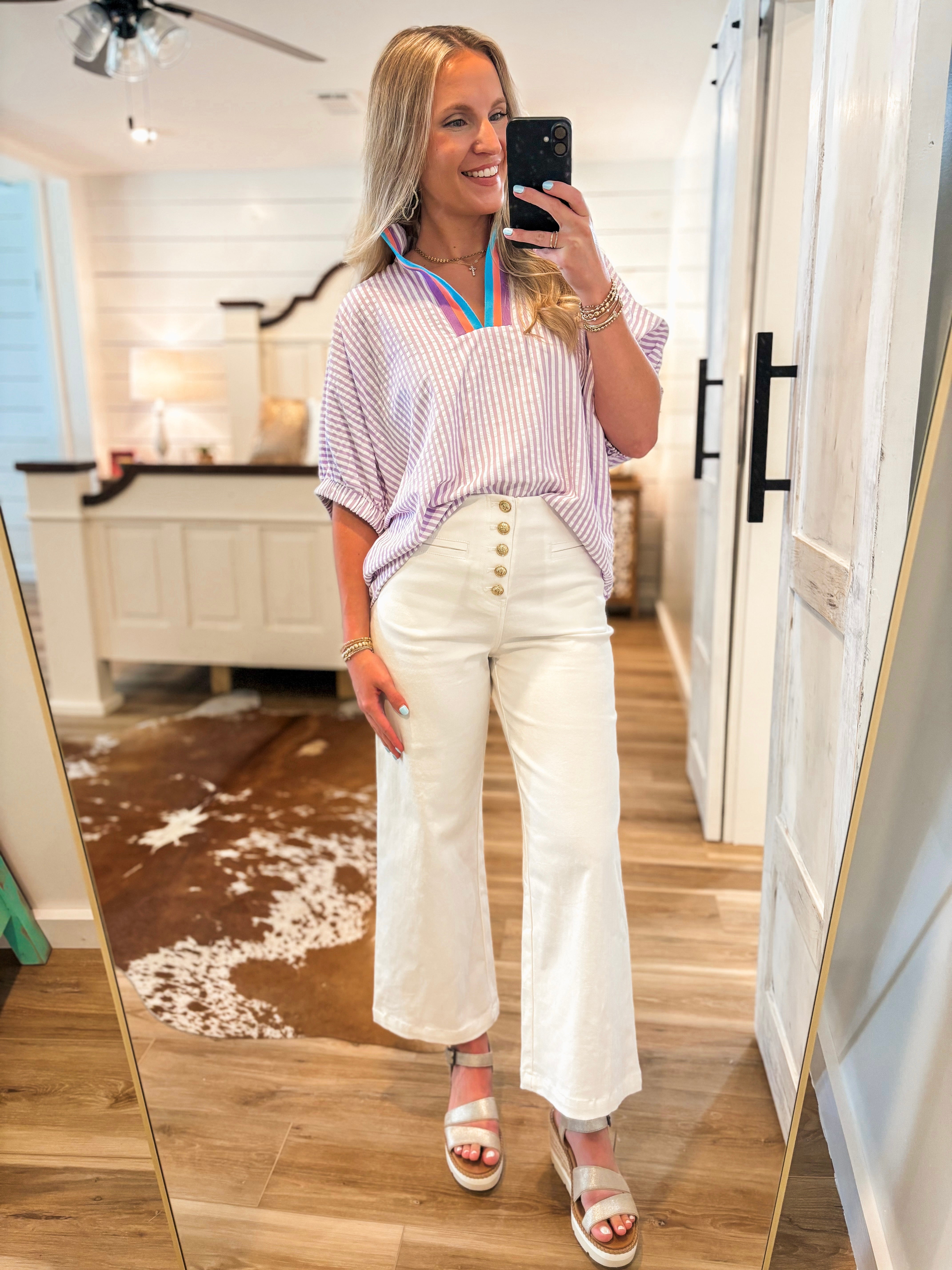 Loving Me Lavender Stripe Contrast Blouse