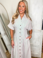 Load image into Gallery viewer, Right Here Pink/Green Stripe THML Midi Dress
