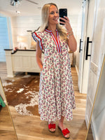 Load image into Gallery viewer, Never Told You Red &amp; Blue Floral Midi Dress
