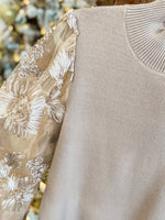 Load image into Gallery viewer, Never Too Soon Floral Sleeve Taupe Sweater
