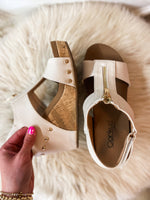 Load image into Gallery viewer, Zip It Good Ivory Corkys Wedge Sandal
