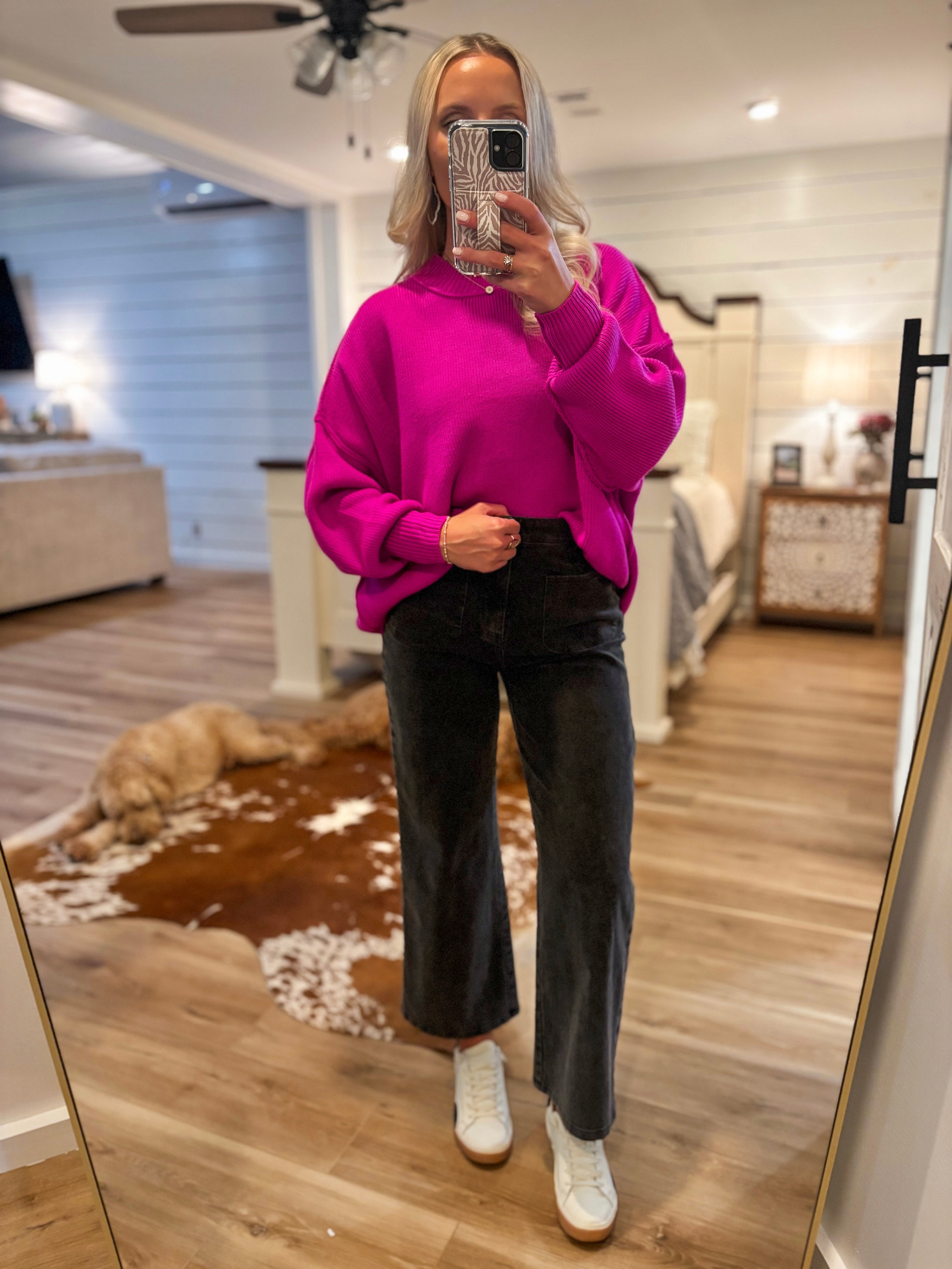 Far Out Magenta Oversized Knit Sweater