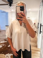 Load image into Gallery viewer, Proper Setting Almond Luxe Knit S/S Blouse
