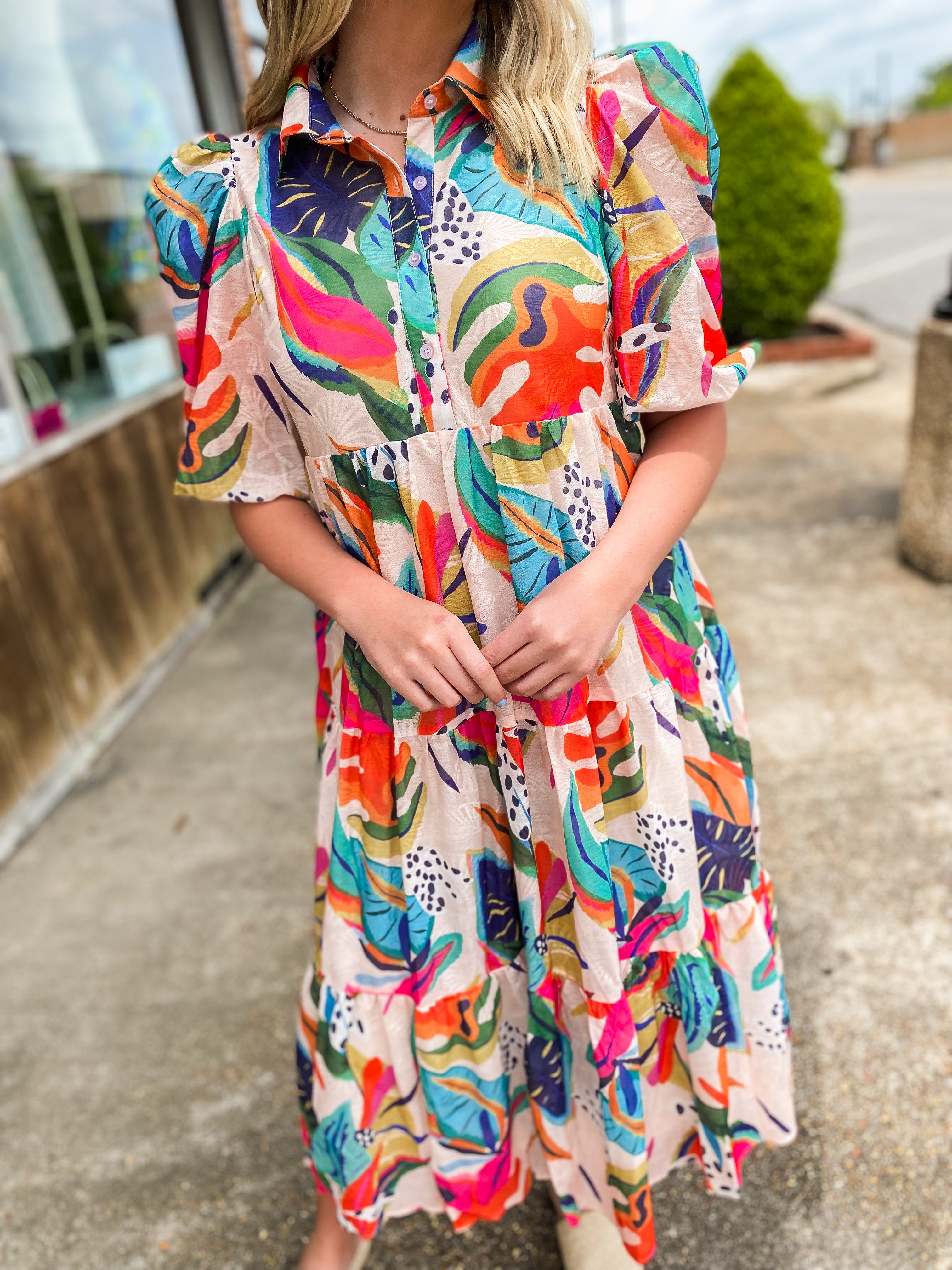 Secret Getaway Tropical Floral Maxi Dress