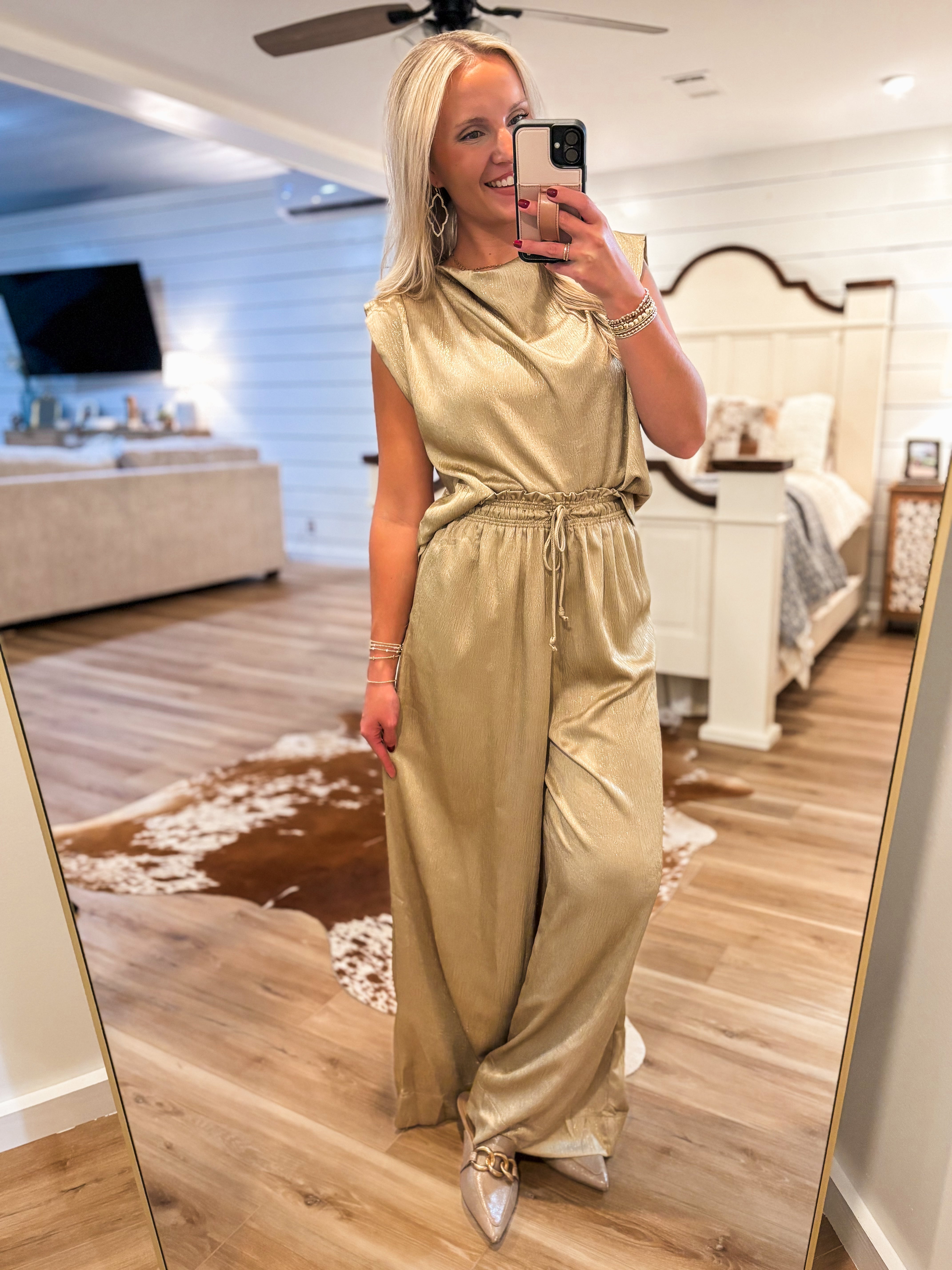 Shining Bright Gold Blouse & Palazzo Pant Set