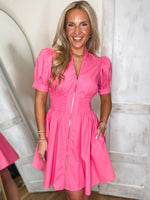 Load image into Gallery viewer, Showing Off Pink Front Zip Mini Dress

