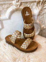 Load image into Gallery viewer, Wind It Up Gold Corkys Sandal
