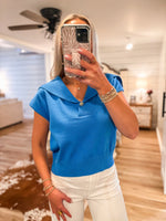 Load image into Gallery viewer, To Overcome Cobalt Knit S/S Sweater Blouse
