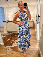 Load image into Gallery viewer, Weekend Bliss Royal Blue Floral Halter Maxi Dress
