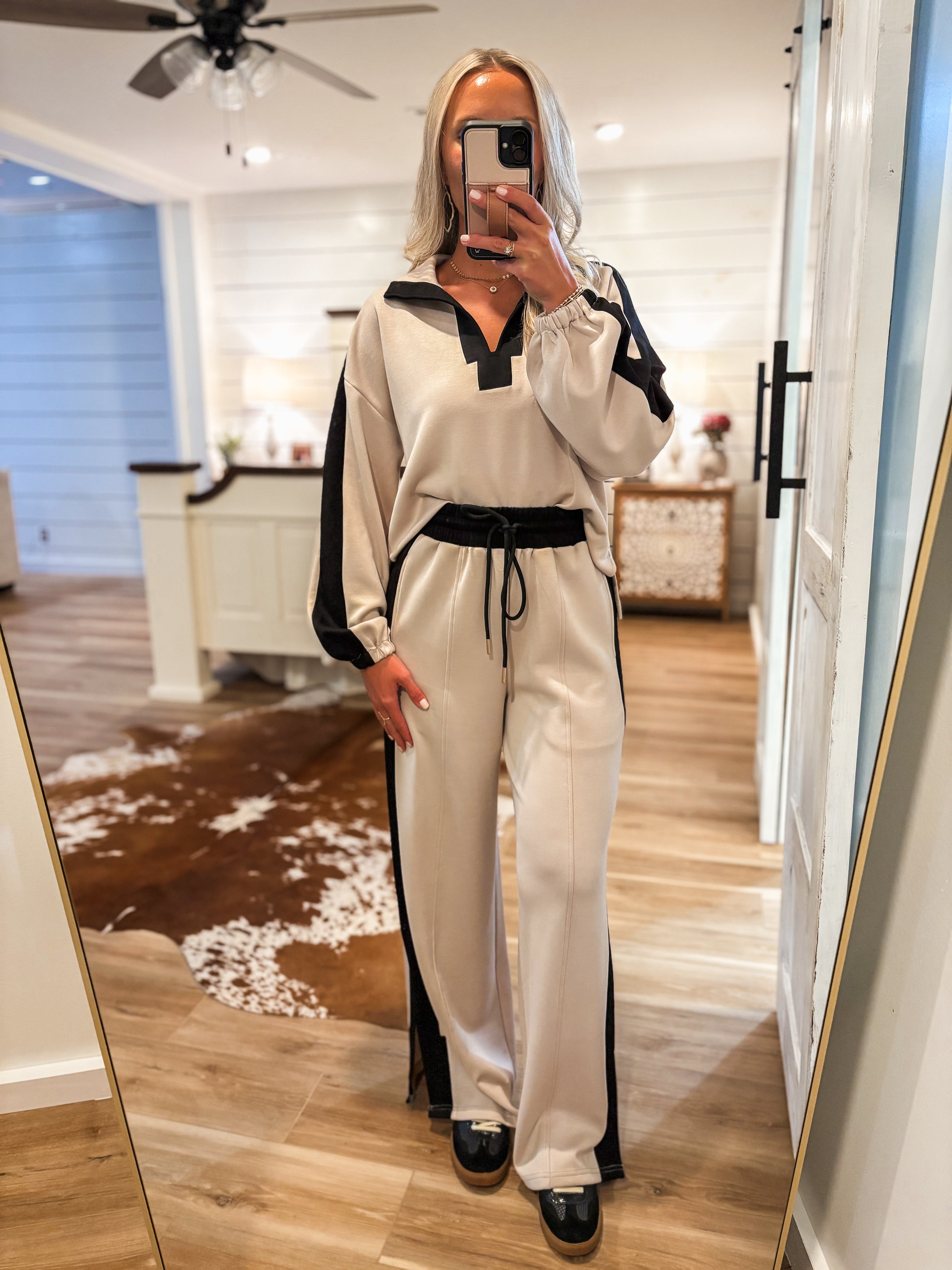 Walking On Taupe Contrast Pullover & Lounge Pant Set