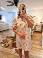 Load image into Gallery viewer, Ecru Polka Dot Denim Mini Dress
