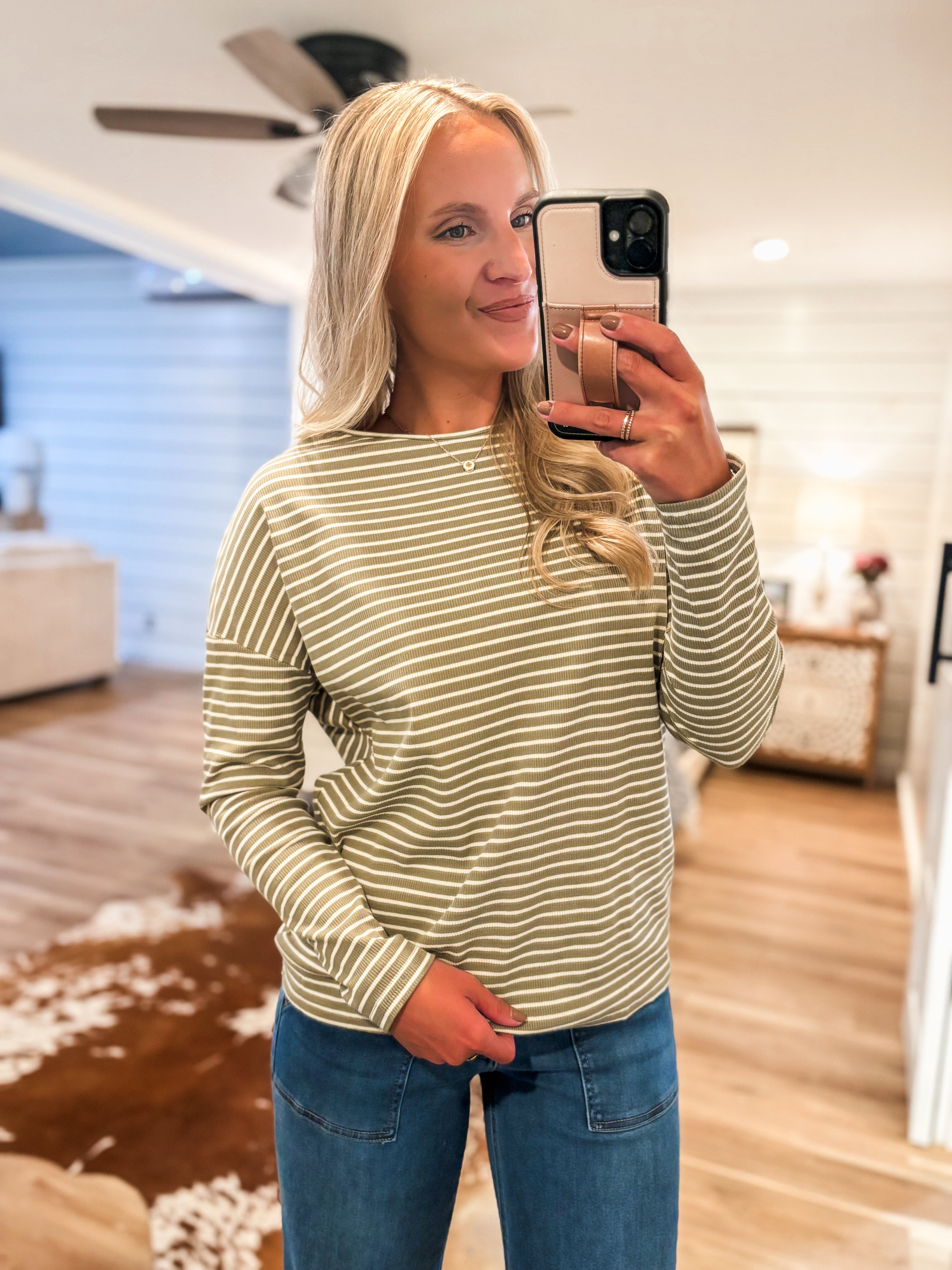 Your Choice Olive Stripe Pico Blouse