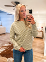 Load image into Gallery viewer, Your Choice Olive Stripe Pico Blouse
