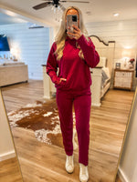 Load image into Gallery viewer, All Good Wine Satin Trim Hoodie &amp; Lounge Pant Set
