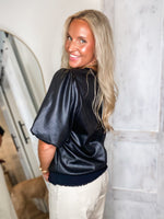 Load image into Gallery viewer, Knew More Black Faux Leather Blouse

