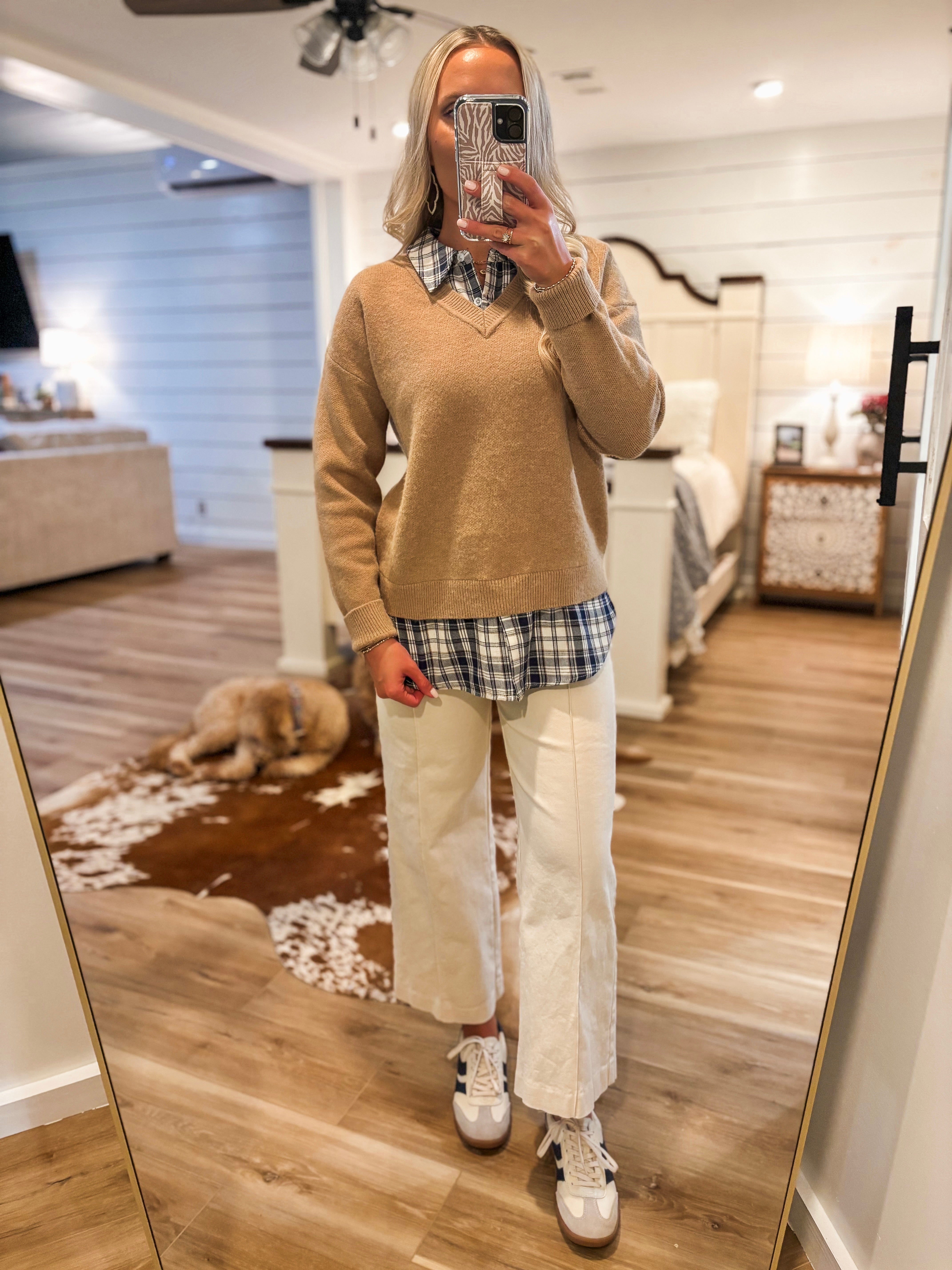 Not Once Taupe Plaid Mixed Flannel Sweater