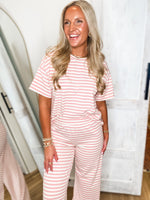 Load image into Gallery viewer, Out Today Pink Stripe Tee &amp; Lounge Pant Set
