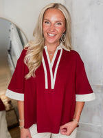 Load image into Gallery viewer, On A Break Maroon Contrast S/S Blouse
