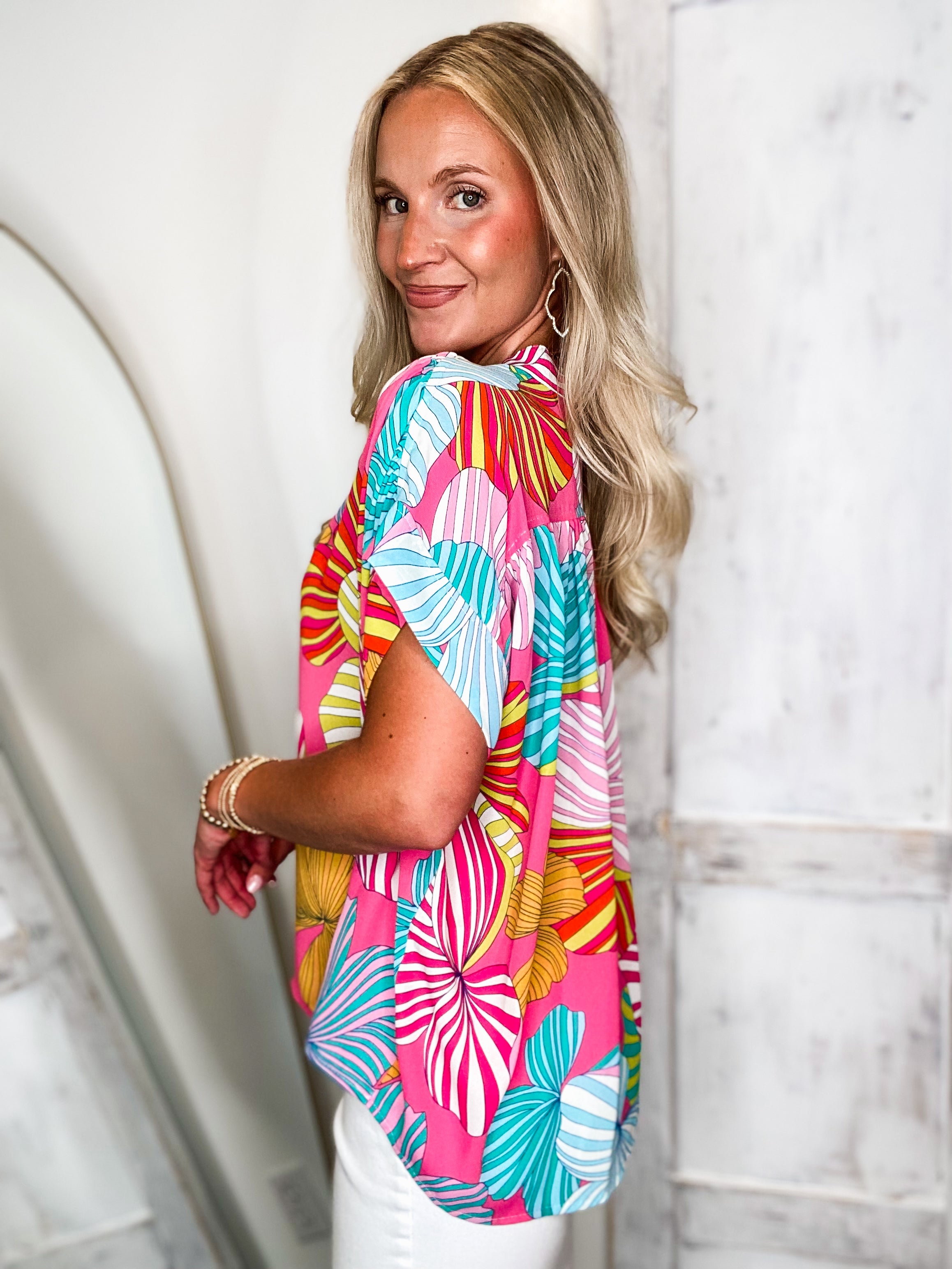 Dance With Me Pink Multi Floral Adrienne Blouse