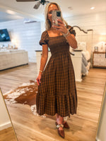 Load image into Gallery viewer, Saving Time Brown Plaid Midi Dress
