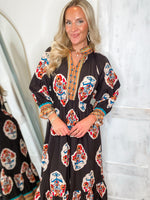 Load image into Gallery viewer, New Sites Dark Brown Printed Midi Dress
