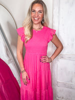 Load image into Gallery viewer, Passing Notes Fuchsia Midi Dress
