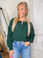 Load image into Gallery viewer, Gonna Stay Hunter Green Henley Top

