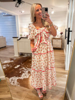 Load image into Gallery viewer, Waiting Here Coral Floral Bow Midi Dress
