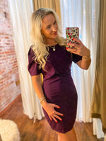 Load image into Gallery viewer, Don&#39;t Go Back Deep Violet Fitted Mini Dress
