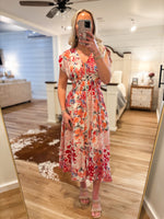 Load image into Gallery viewer, Garden Gazing Fuchsia Floral Front Zip Midi Dress
