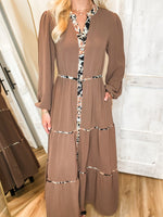 Load image into Gallery viewer, Down The Block Mocha Long Sleeve Maxi Dress
