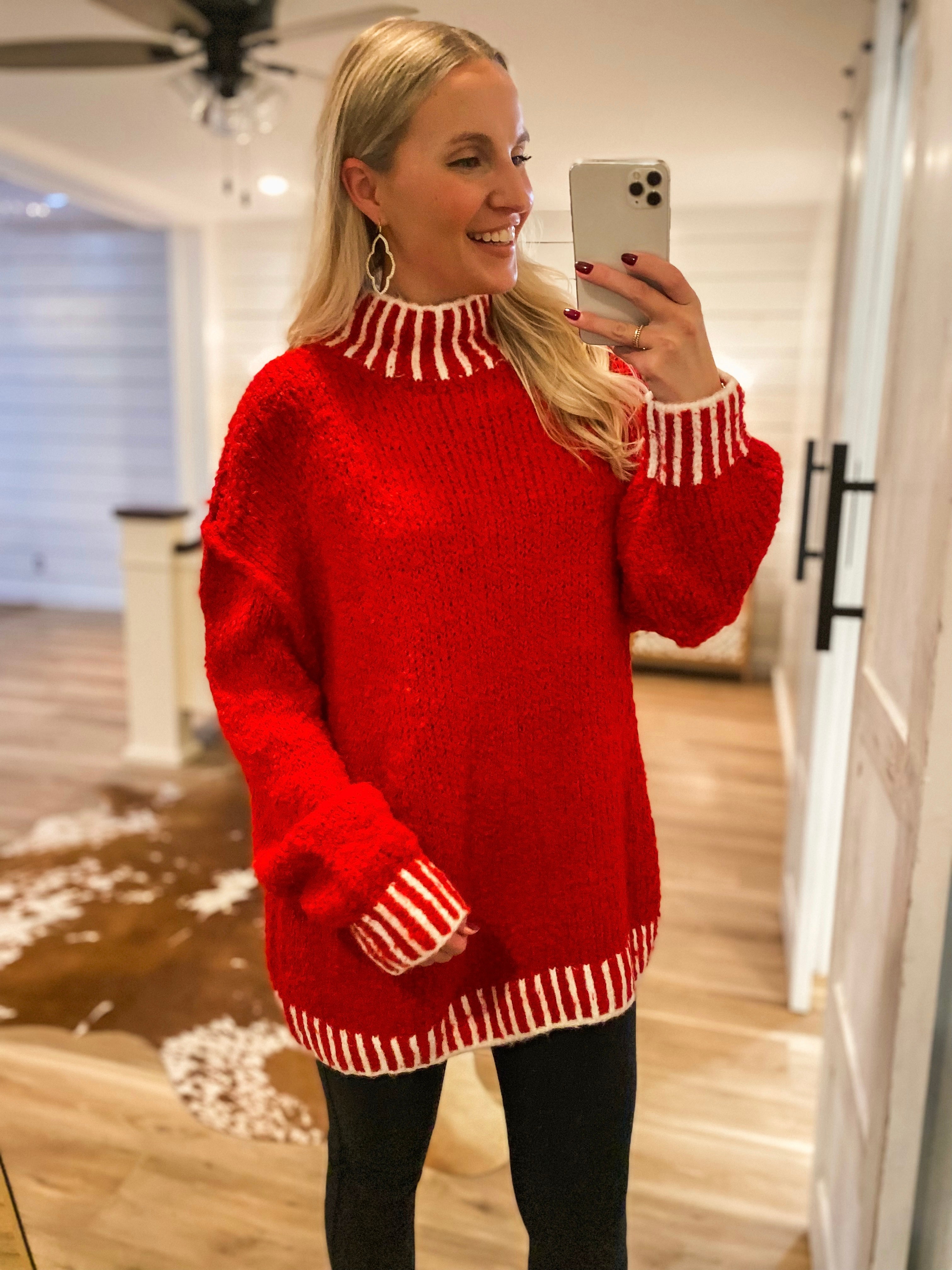 In The Spirit Red Contrast Oversized Sweater