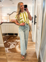 Load image into Gallery viewer, Hey There Lime Striped Pocket Blouse
