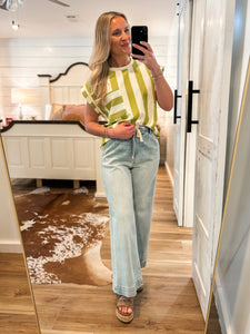 Hey There Lime Striped Pocket Blouse