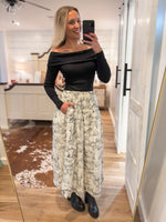 Load image into Gallery viewer, Keeping Faith Black &amp; Ivory Printed Maxi Skirt
