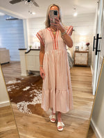 Load image into Gallery viewer, Worth Seeing Pink Stripe Midi Dress
