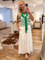 Load image into Gallery viewer, Belong To Green/White Stripe Midi Dress
