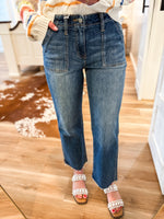 Load image into Gallery viewer, Superb High Rise Dark Wash Cropped Utility Straight Vervet Denim
